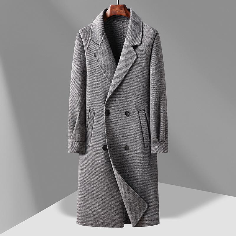 Youth Over-knee Long Shoulder Sleeve Version Wool Double-sided Woolen Coat Men's Autumn and Winter Double-breasted Coat