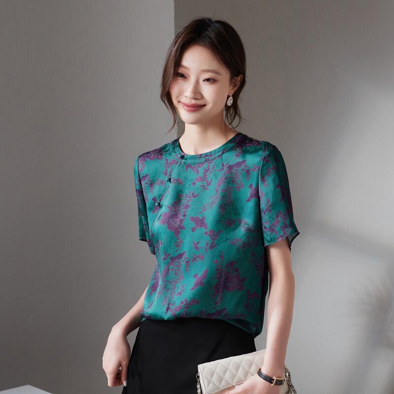 SOFSIL Women's Elegant Chinese Print Short-Sleeve Top