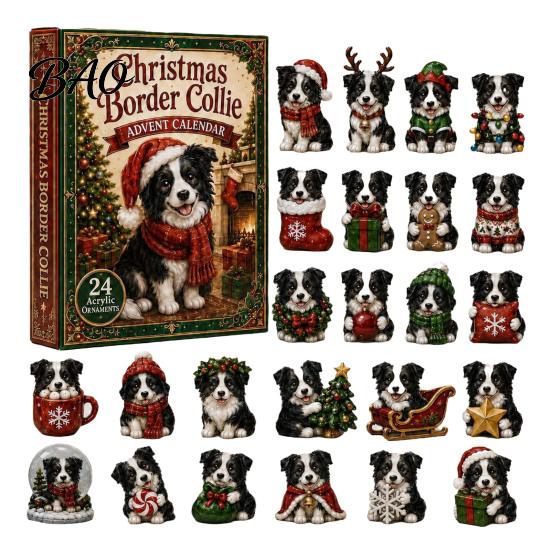 Christmas Advent Calendar 2026 Dog Calendar, 24-Day Acrylic Ornament Set with Mini Puppy Kids Gifts Figures, 2D Flat Tree Hanging Countdown
