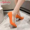 Fashion Aphixta 7cm High Heels Women Lady Orange Leather Pumps Female Wedding Green Transparent Shoes Drop Shipping Plus Size  30-50