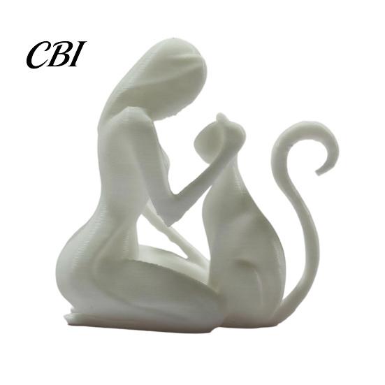 One-piece Molding Figure 3D Printed Sculpture, One-Piece Desktop Figure, Abstract Stable Sculpture Decor Woman Cat Art Ornament for Home Gift