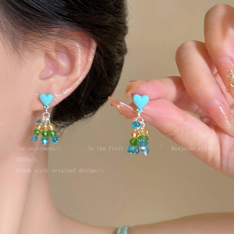 

Люблю серьги с бахромой из стекла, универсальные нишевые маленькие свежие серьги, милые модные серьги с высоким чувством стиля