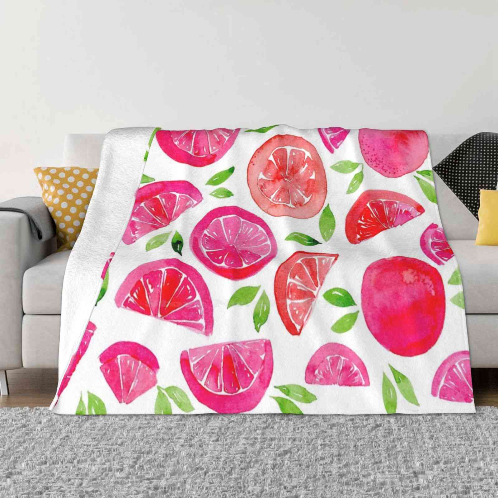 Watercolor Grapefruit-Pink Creative Design Comfortable Warm Flannel Blanket Watercolor Pink Grapefruit Citrus Citric Food 30x40in