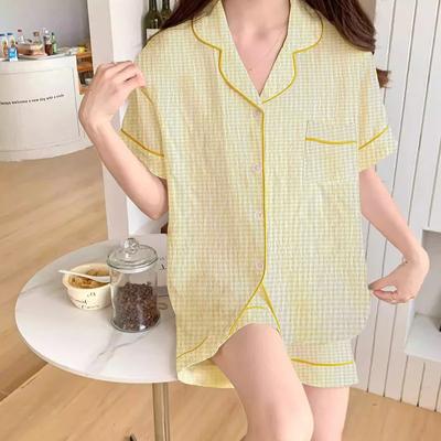 Sweet Cute Y2k Plaid Cloud Cotton Women's Pajamas Japan Korean Harajuku Simple Sleepwear New Summer Lazy Nightwear