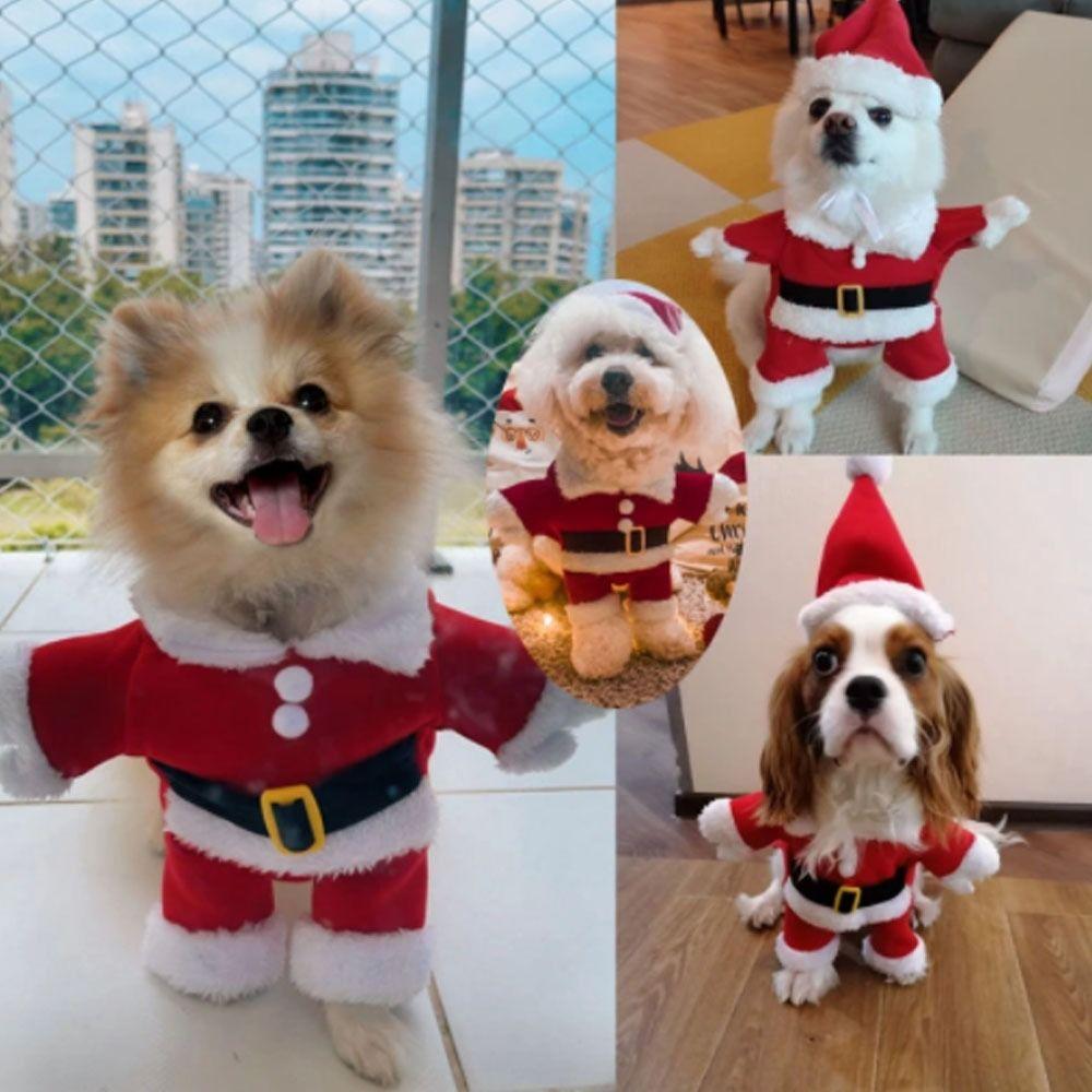 Funny Cosplay Santa Christmas Pet Costume Dog Hoodies Dog Suit with Cap