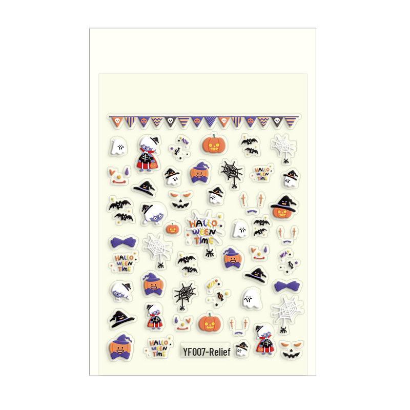 Retro Spider Web & Ghost Halloween Nail and Phone Stickers - Dark Black Series Embossed Style 7.2*9.3cm