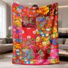 2026 New Arrival Flannel Blanket 1pc Vibrant Floral Patchwork Flannel Blanket Soft, Warm, AllSeason Cover for Sofa, Bed, Office, Camping & Travel Mach