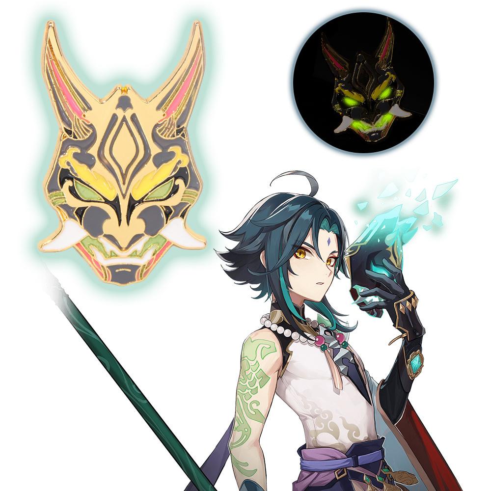 Game Genshin Impact Metal Brooch Pins Primogem Xiao Mask Vision 7 Element God's Eye Weapons Luminous Badge Cosplay Prop Jewelry