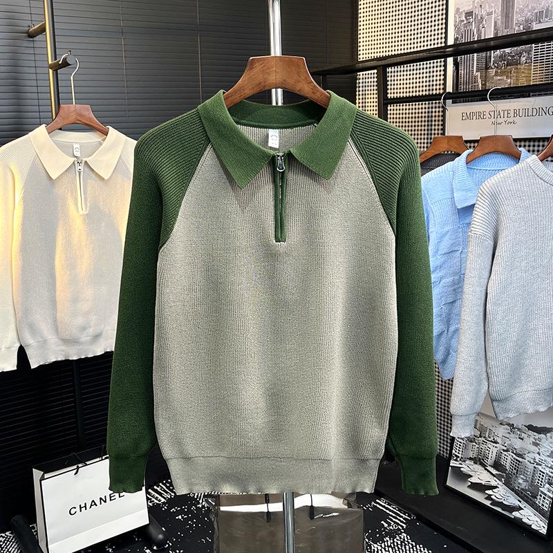 

Men s Luxury Style 2025 Half-Zip Polo Sweater – Autumn/Winter Lapel Knitwear 2XL зелений