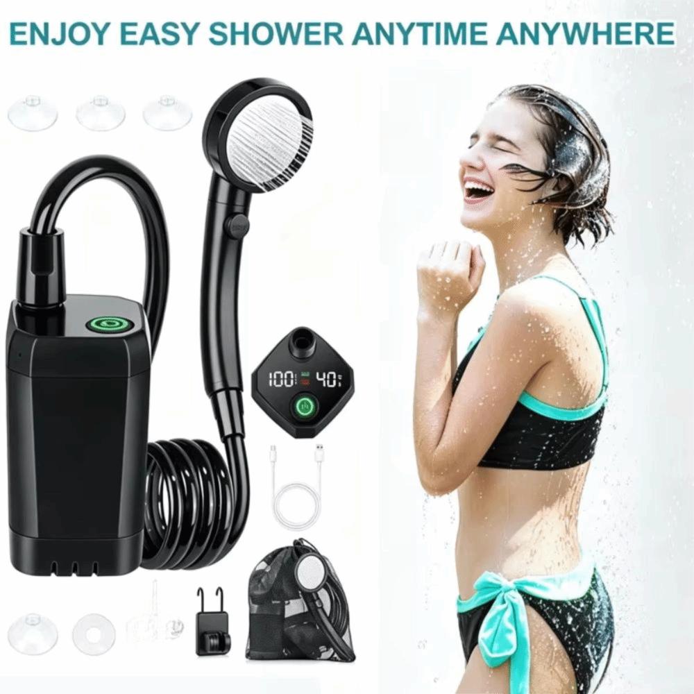 6000mAh Portable Camping Shower Intelligent LED Display Dual Speed Mode Outdoor Shower Set Waterproof Temperature Display