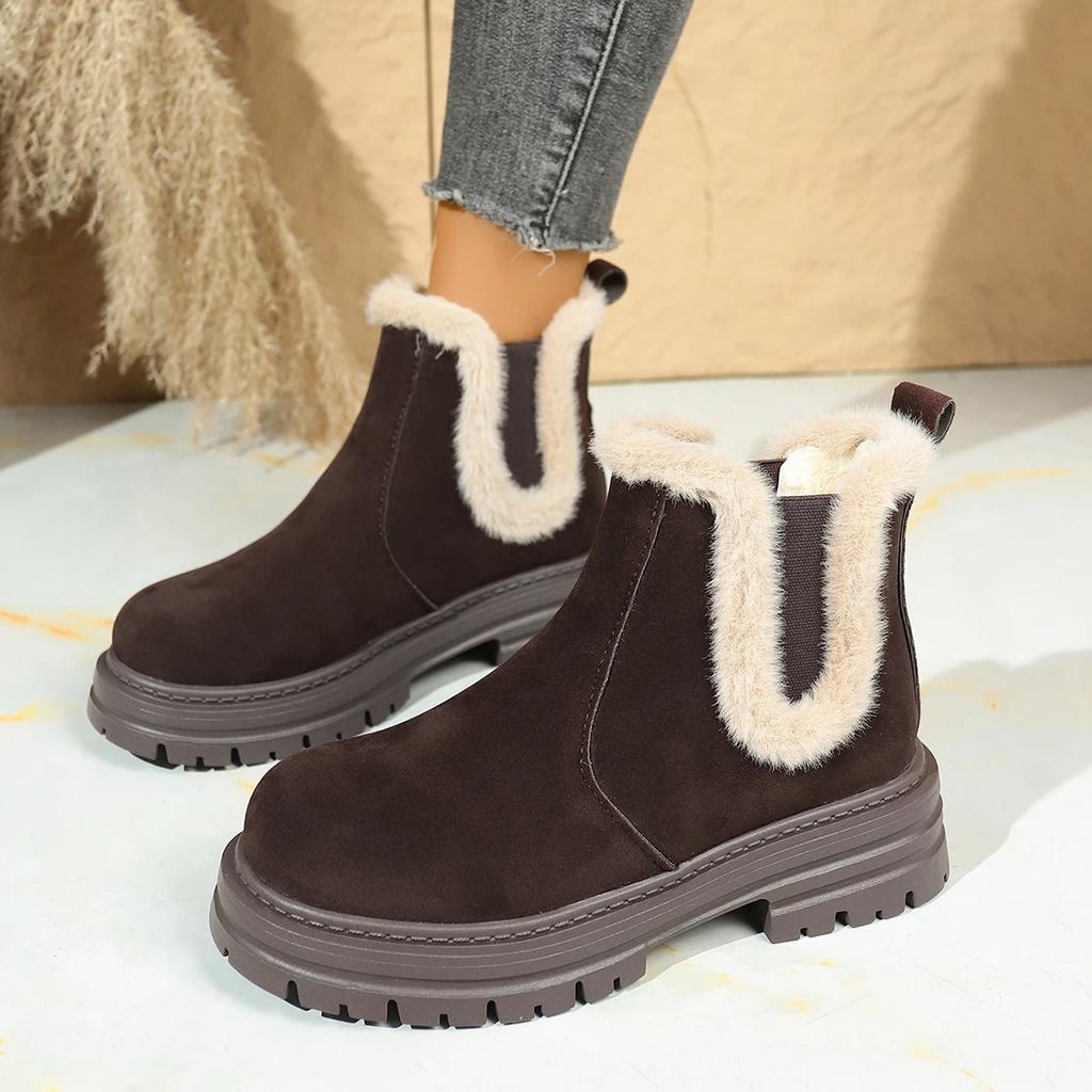 Luxury Fluffy Fur Thick Bottom Suede Snow Boots Women Winter Warm Plush Ankle Boots Plus Size Women's Chelsea Short Booties