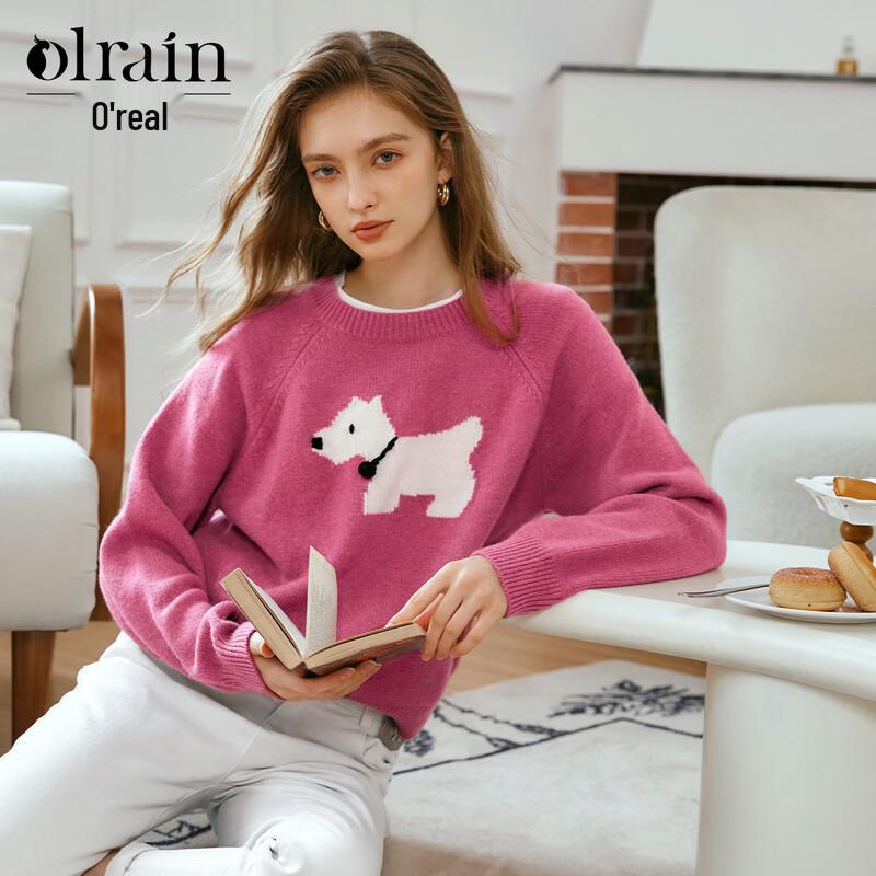 

Olrain Women s Dog Embroidery Jacquard Sweater L