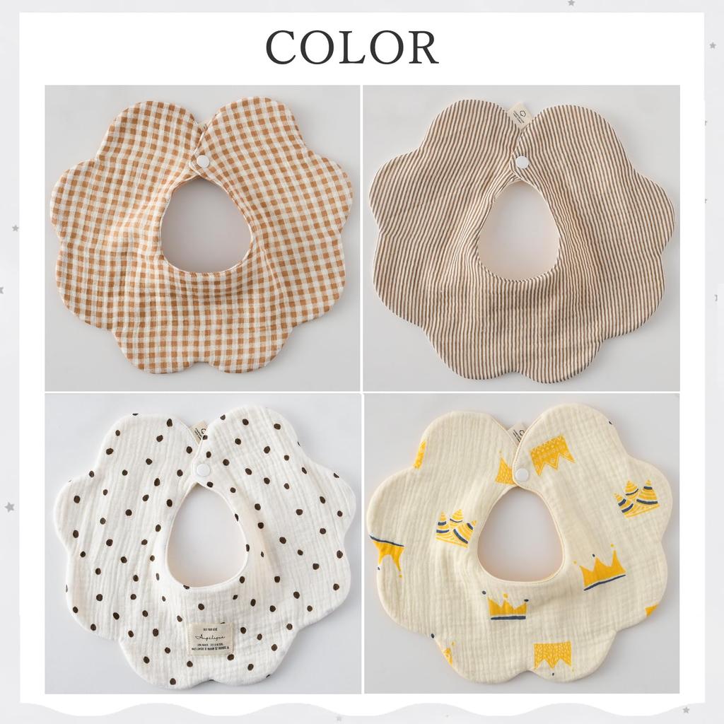 Set of 4 Baby for Girls and Stylish Newborn Solid Mealtime Baby Baby Shower Gift [GoUseGo] Bibs, Double-Sided, 6-Layer Gauze, Boys, Bibs, 360-Degree