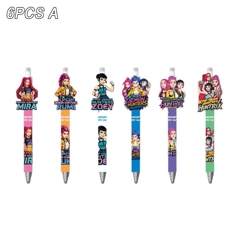 6/12Pcs KPop Demon Hunters Black Ink Pen Student Writinng Draw Gel Pen Anime Figure Stationery Chiristmas Gifts 0.5mm