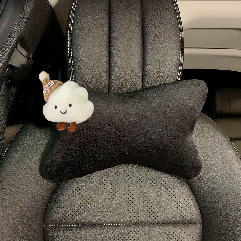 Cute Cartoon Bow Cloud Car Interior Accessories Soft Plush Car Neck Pillow Bone-Shaped Vehicle Headrest Waist Seat Cushion