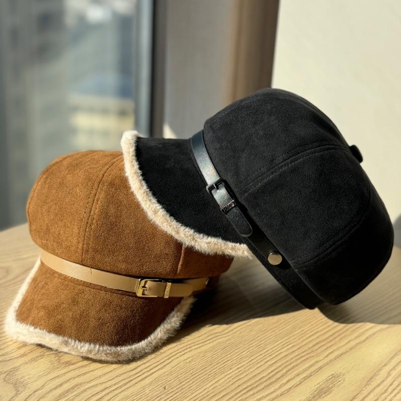 Women S Fashionable Frayed Edge Octagonal Newsboy Cap With Belt Buckle For Autumn Winter