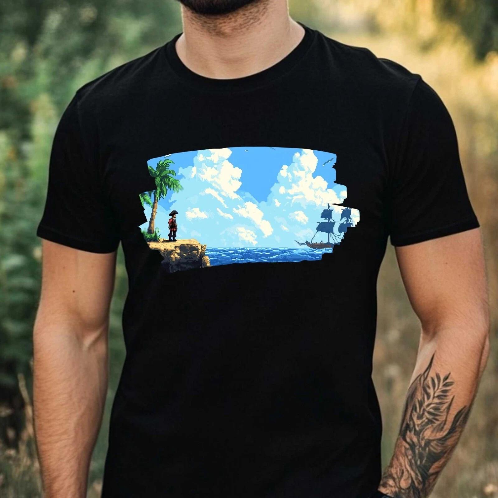 T-Shirt Herren Pirat Pixel Art Motiv Baumwolle Größe XS bis 5XL S