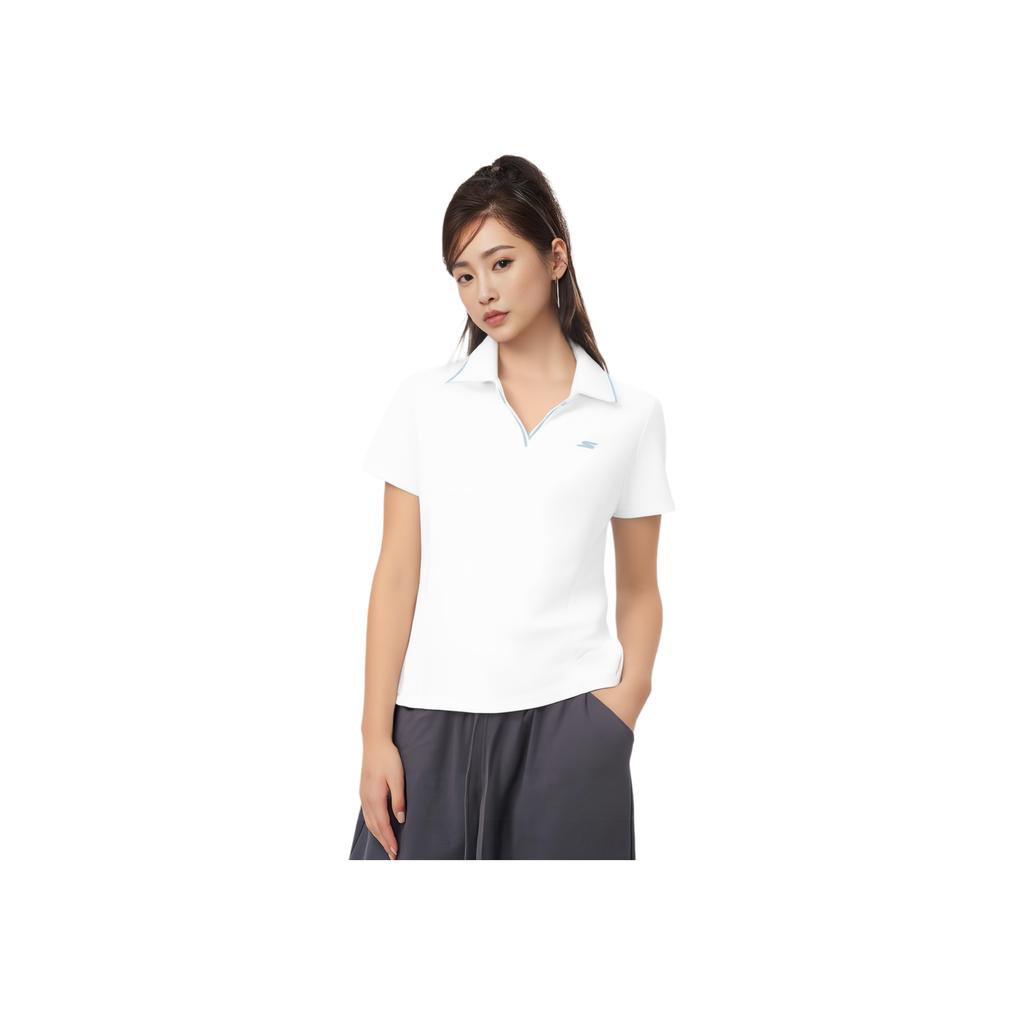 Skechers Basic Sports Series Simple Comfortable Versatile Slim Fit Short Sleeve Polo Shirt Women Tops Bright-White P225W142-0019