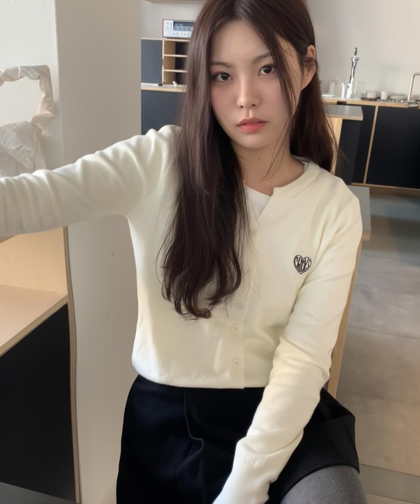 CHICKS Mvk Heart Stitch Mini V-Neck Knit Ivory