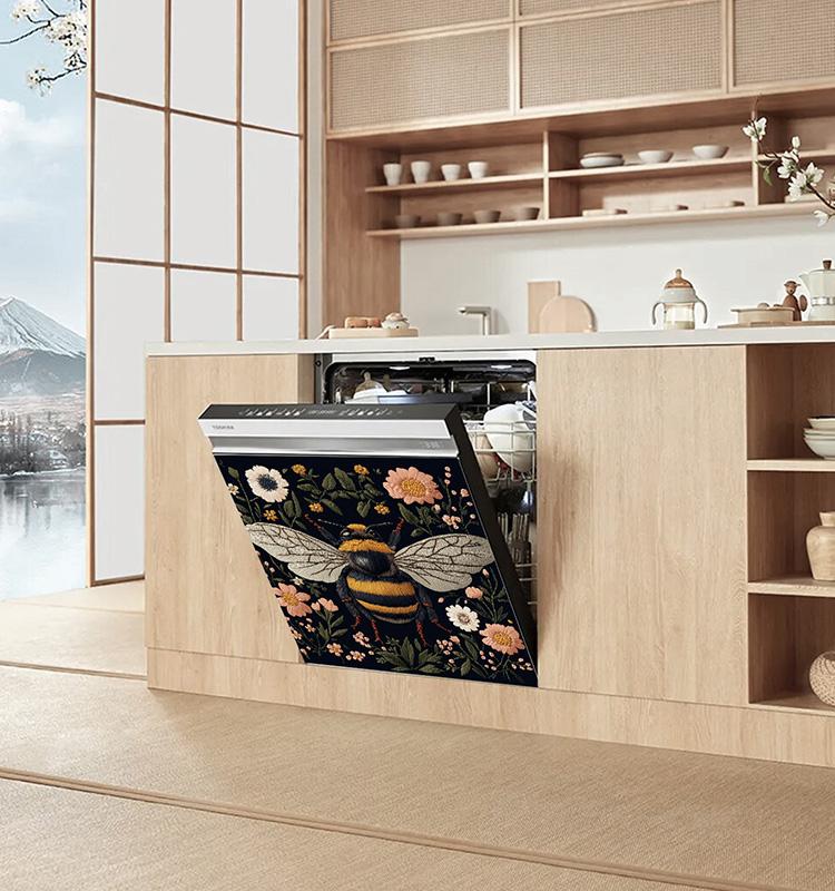 1PC PVC Waterproof Decals Kitchen Floral Printed Home Decoration Dishwasher Sticker Self Adhesive Wallpaper Refrigerator