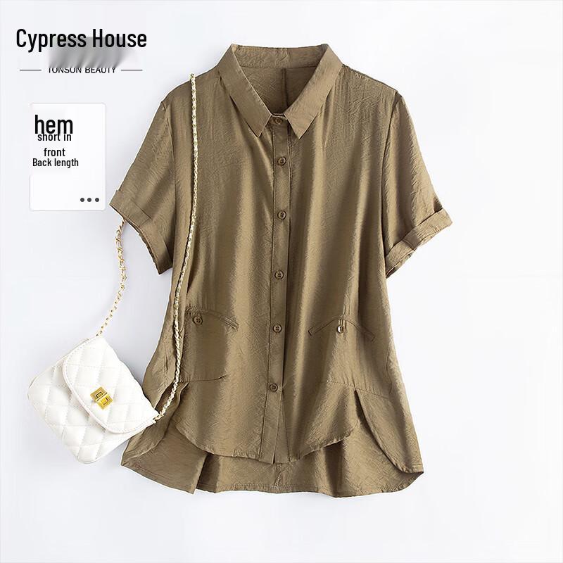 Si Baishe Women s Lapel Pleated Commuter Shirt L