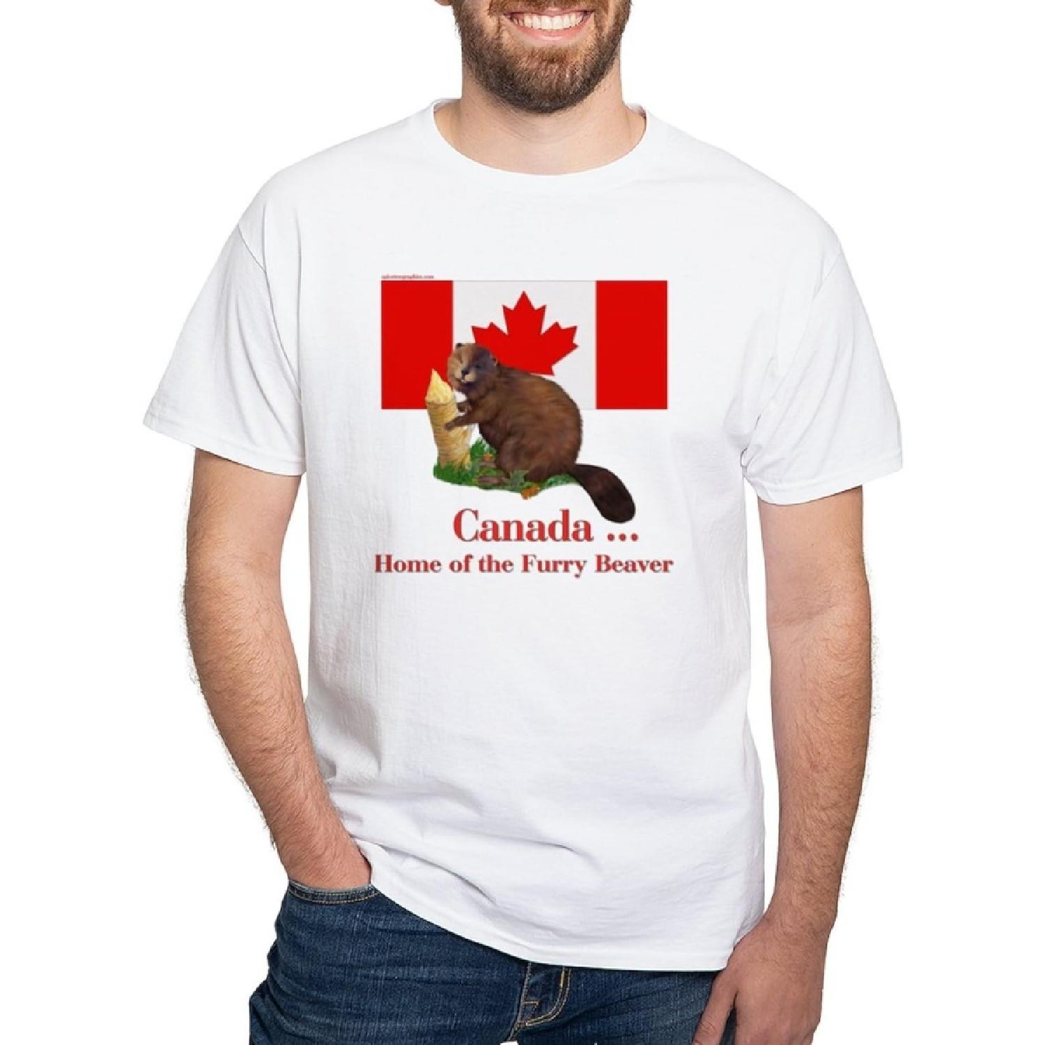 CafePress Canada Beaver Home White T Shirt Men s 100% Cotton, Classic Graphic White T-Shirt S