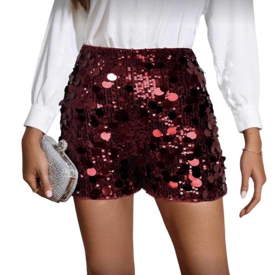 Women's Sparkly Sequin Shorts Stretchy Going Out Party Clubwear Sexy High Waist Straight Leg Mini Shorts