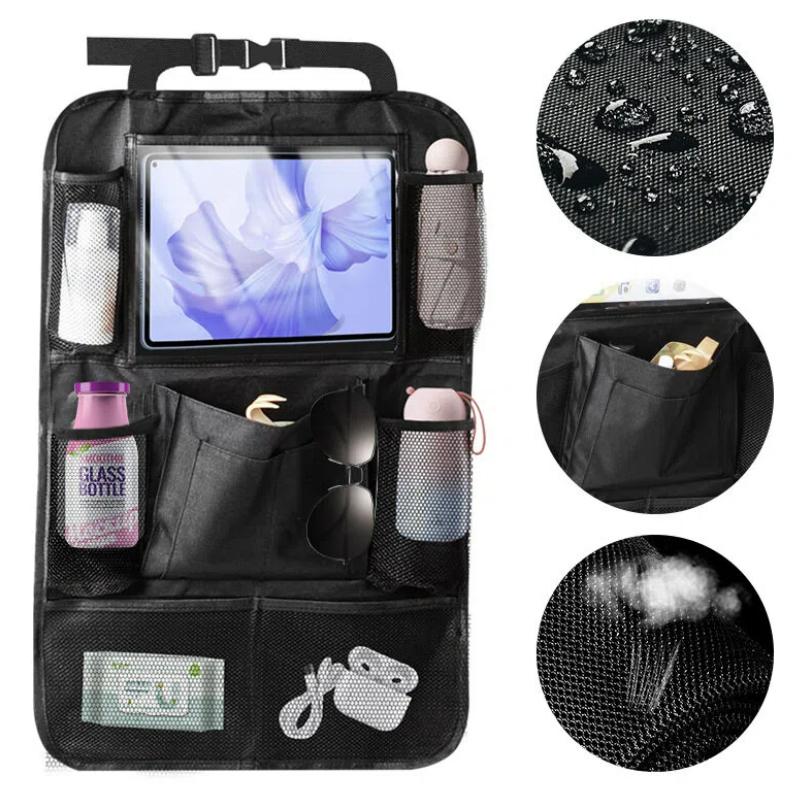 Multi-Pocket Car Seat Back Storage Bag with Tablet Holder Oxford Snack Toy Car Organizer Anti-kick Auto Storage Hanging Bag