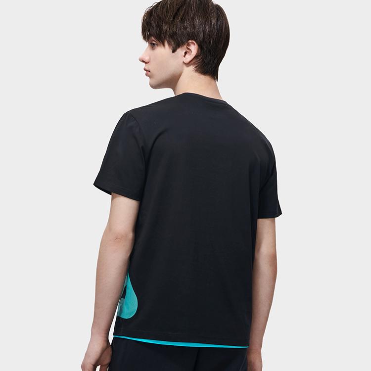 FILA American Vintage Logo Print Loose Short Sleeve T-Shirt Men Tops Black F11M319104FBK