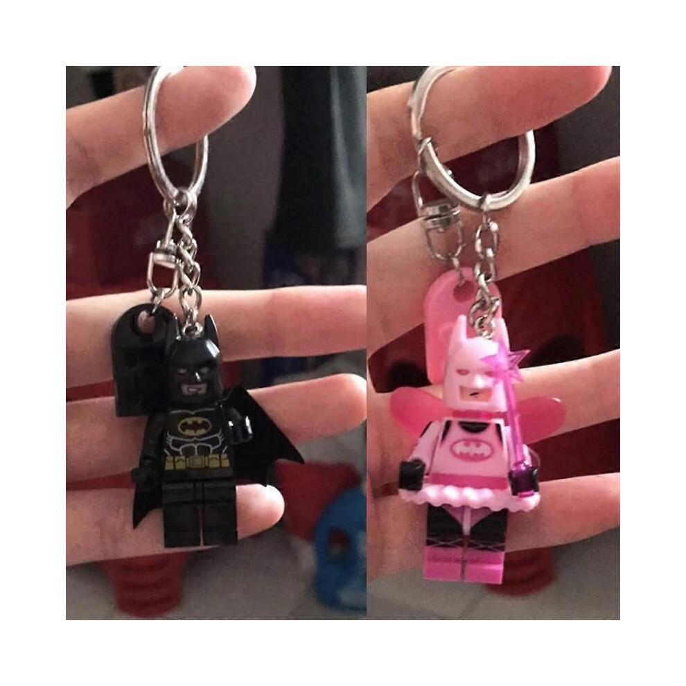 2pcs Beautiful Handmade 3D Fairy Pink Black Bat Keychain Building Block Heart Keyring Backpack Pendant Couple Keychain Gifts