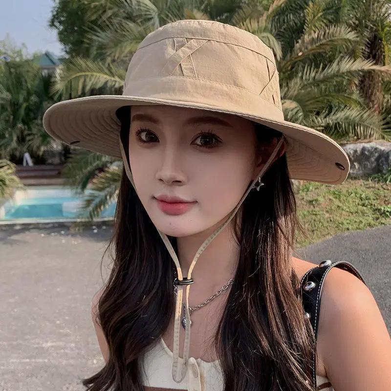 WTEMPO Windproof Roped Solid Color Spring Summer Foldable Hats Women's Wide Brim Travel Beach Hiking Breathable Hats