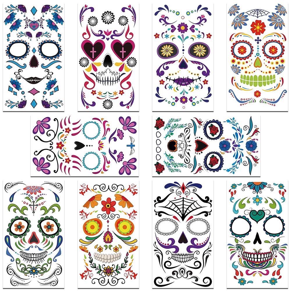 

10 листов наклейки для татуировки на Хэллоуин для лица, рук, тела, временные декоративные наклейки для татуировок, детские принадлежности для праздников и вечеринок