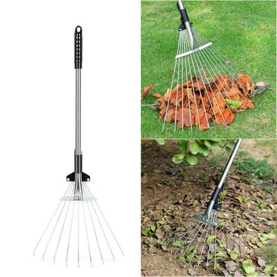 Teleskop-Laubrechen aus Metall für den Garten, Gartengeräte, ausziehbar bis zu 74 cm