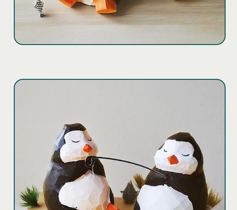 Hand-Carved Solid Wood Fishing Penguin Ornament – Cute Wooden Penguin Decoration