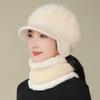 Nová dámská zimní čepice zateplená čepice a šála pletený oblek módní králičí kožešinová čepice pro ženy ležérní květinová pletená čepice