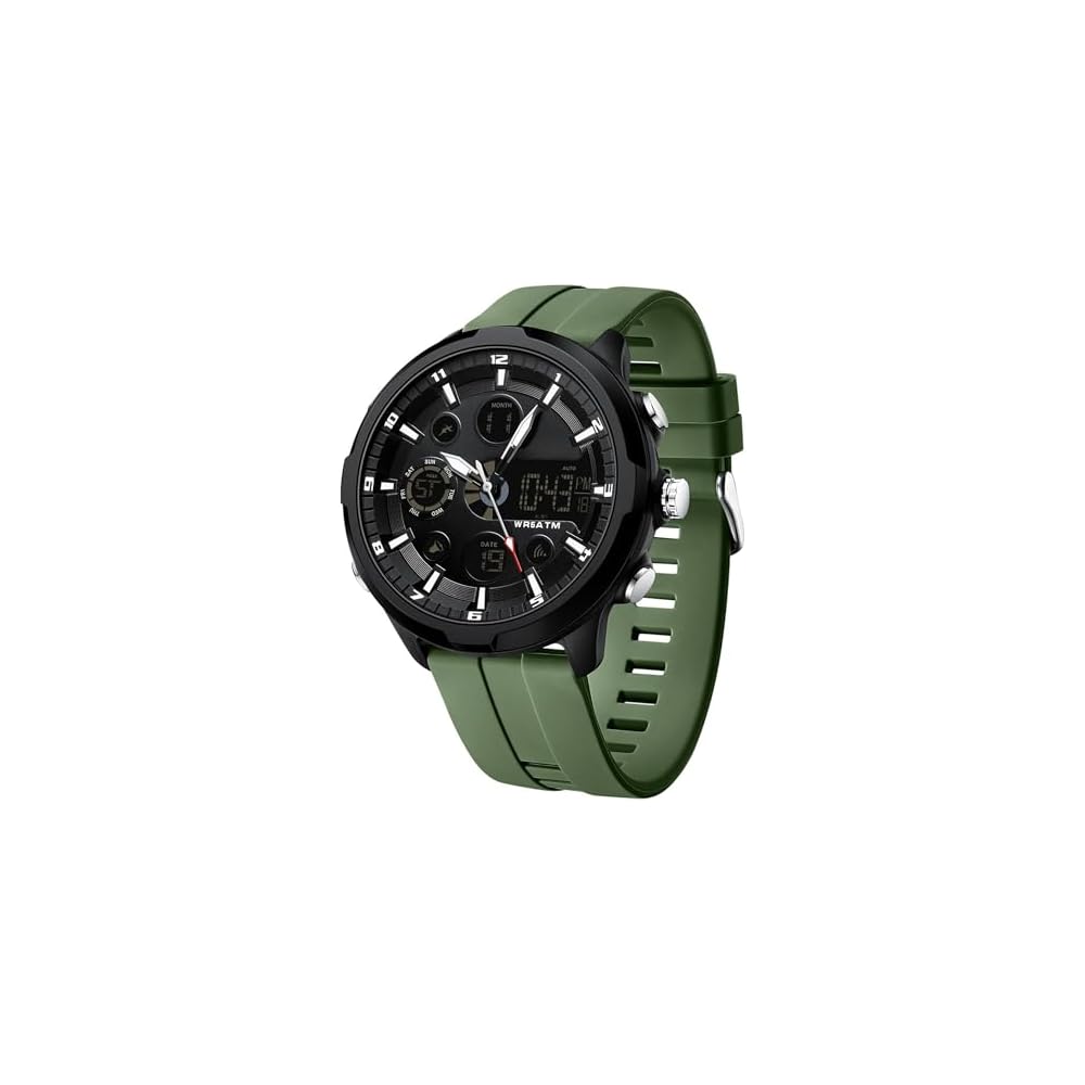 Men s Digital Analog Dual Time Display Sports Watch 50M Waterproof Military Large Screen LED Backlight Silicone Band