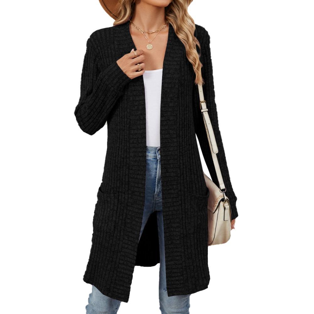 Women's Open Front Long Sleeve Long Knit Cardigan Loose Fit with Side Pockets Casual Fall Outerwear