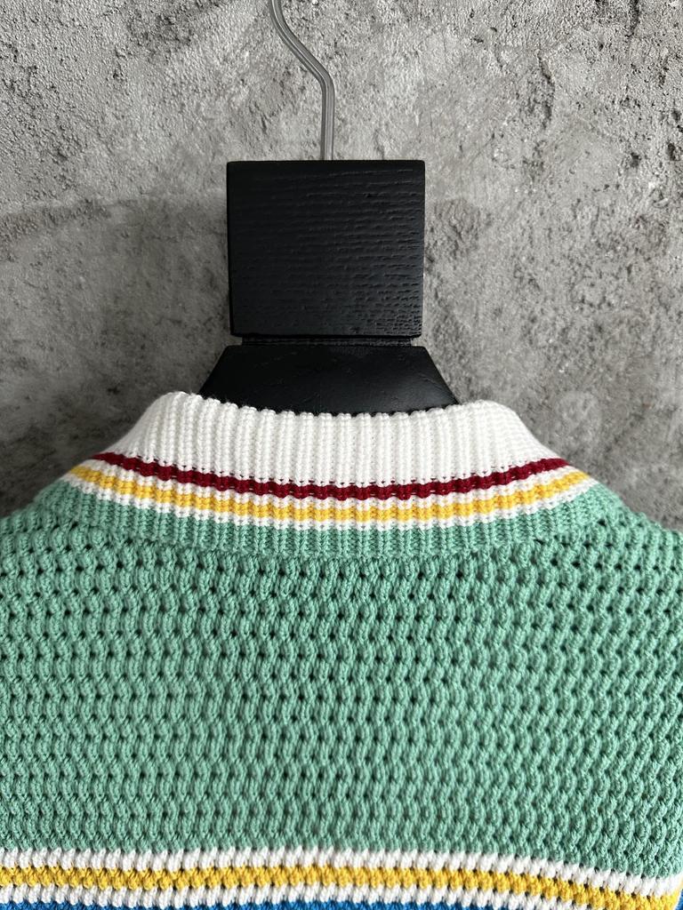 Auf Lager CASABLANCA Handgestrickter gestreifter Pullover-Cardigan aus reiner Baumwolle