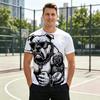 Men's Crew Neck Short Sleeve T-Shirt, Fashion 3D Cool Muscular Tattoo Bulldog With Sunglasses Cigar Graphic Casual Daily Wear Tee
