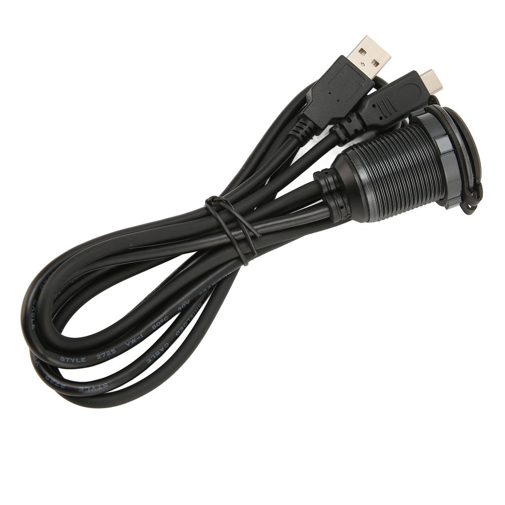 1m Kabel do auta se dvěma porty pro zapuštěnou montáž na palubní desku USB2.0 Samec na Samici Typ C 2.0 Kabel s LED světlem