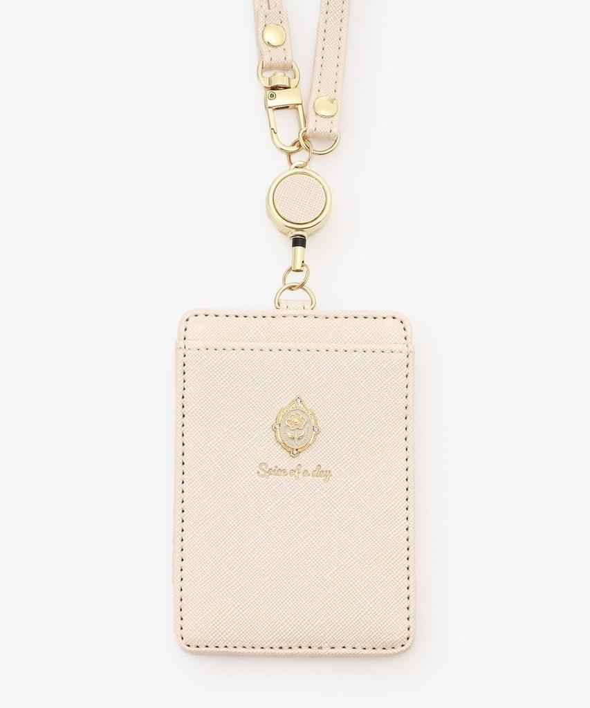 Afternoon Tea Living JQ55 Pass Case with Cord Reel and Motif Charm, Beige