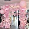 Pink Balloon Set with Bow, Birthday Letters, Colorful Confetti Balloons for Princess Tea Party, Birthday Proposal