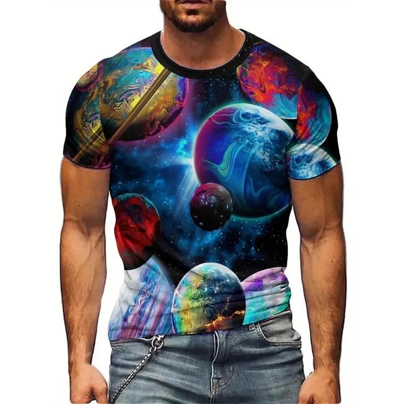 3D Print Men's Galaxy Planet Cosmos Pattern T Shirt Summer Crew Neck Short Sleeve T-Shirt Clothes Tshirts