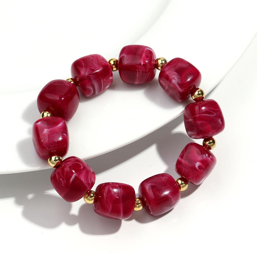 Exaggerated Geometric Beaded Acrylic Elastic Bracelets for Women Men Boho Trendy Square Beads Stack Bangle Retro Jewelry Gift