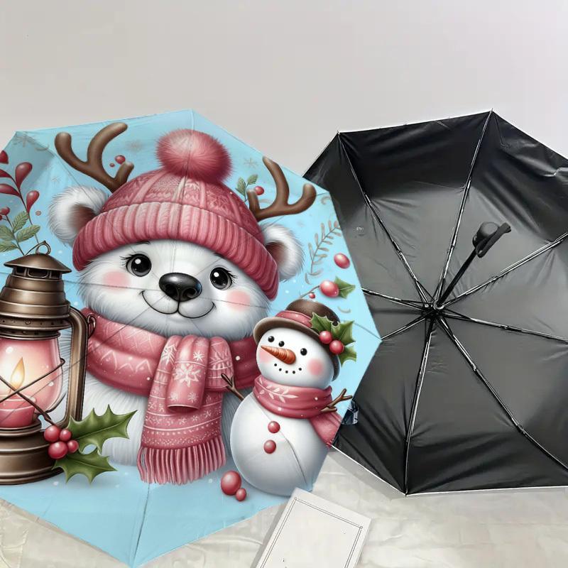 1PC Polar Bear Snowman Automatic Open/Close Umbrella Compact Folding Umbrella with 8-Rib Shaft Lightweight Esign, Fashion Lovers1255A