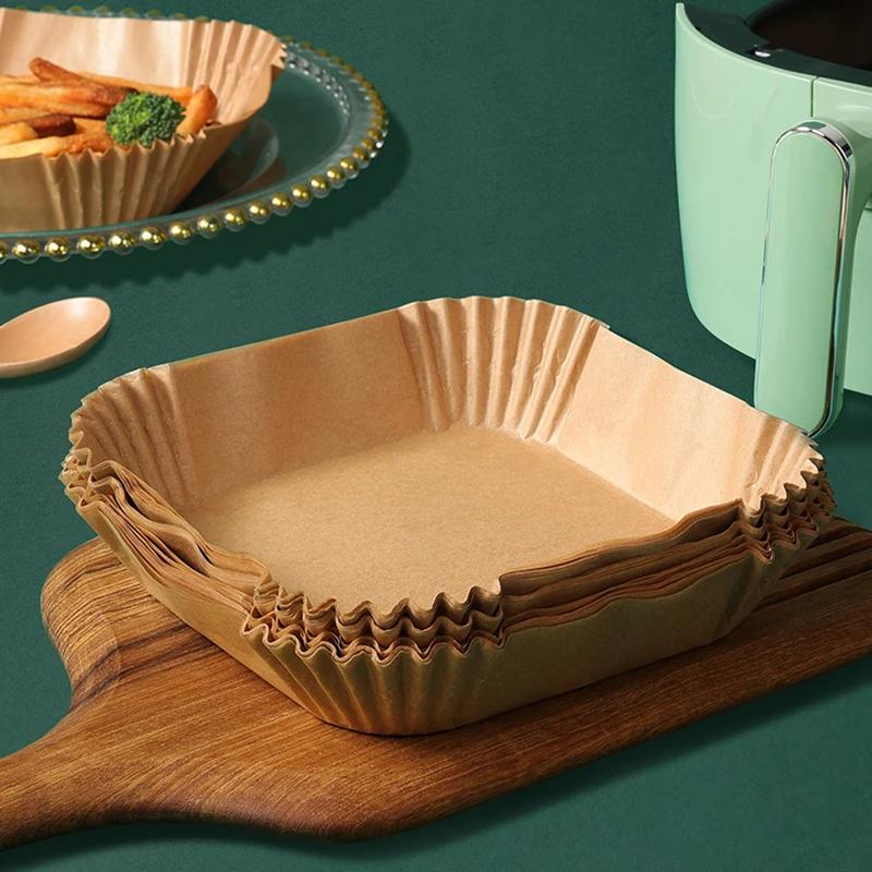 50 sztuk jednorazowych papierowych wkładek do frytkownicy beztłuszczowej Air Fryer, papier do pieczenia Airfryer, olejoodporny, nieprzywierający papierowy tacę, również jako podkładka do piekarnika, mata do pieczenia