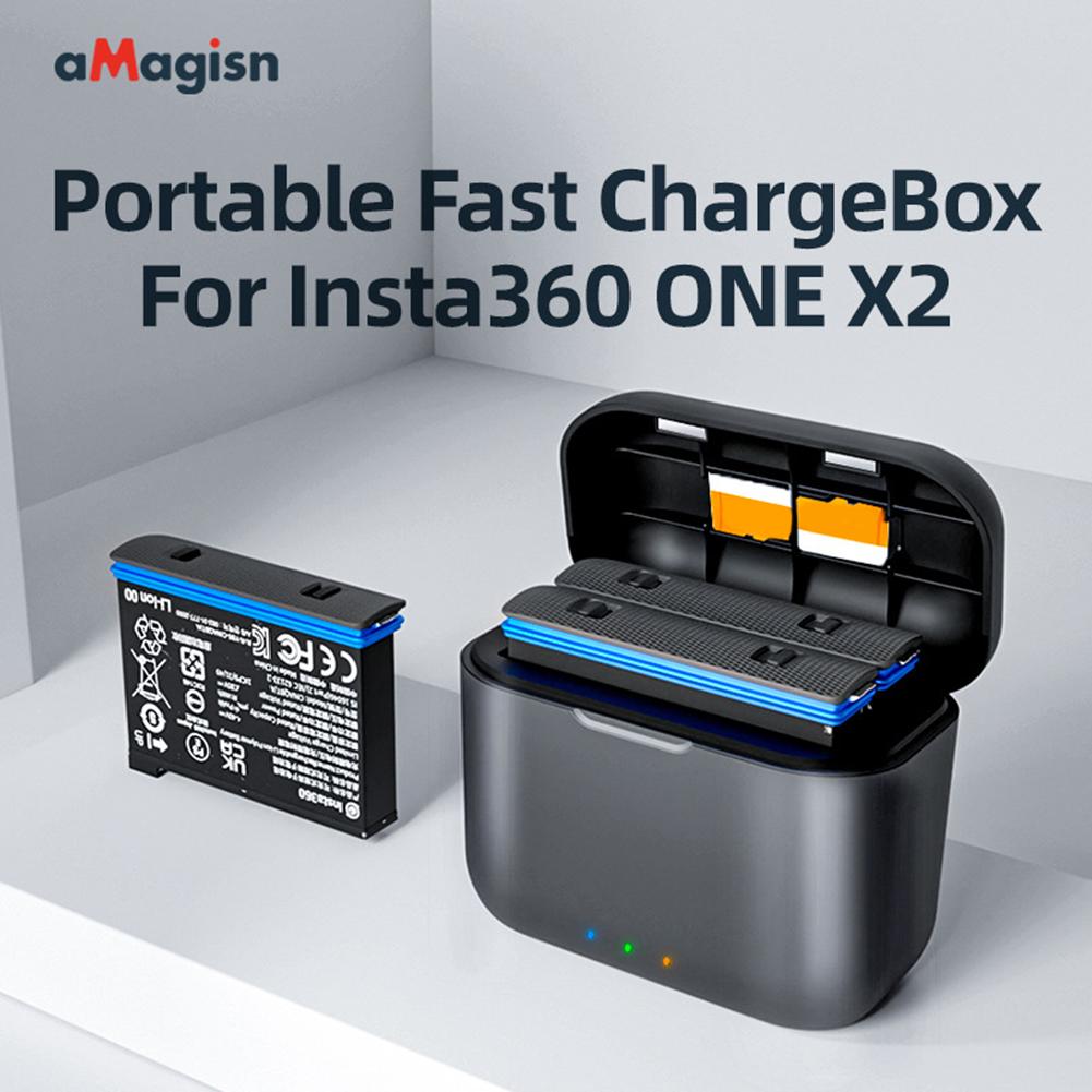 Mini Portable Fast Charging Case Lightweight Battery Storage Charger Compartment Accessories for Insta360 One X2 Battery