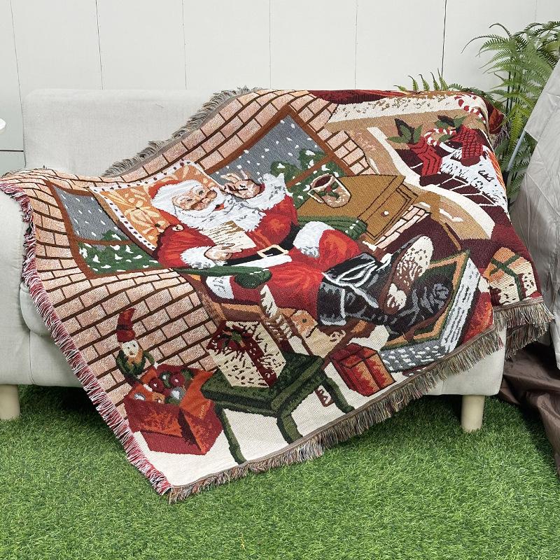 Decorative Blanket Jacquard Tapestry Christmas Bell Sofa Towel Wire Blanket Dustproof Full Cover Sofa Blanket