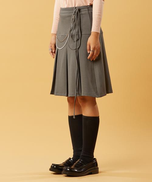 Collet Ribbon Keyring Midi Pleated Long Skirt [Gray]