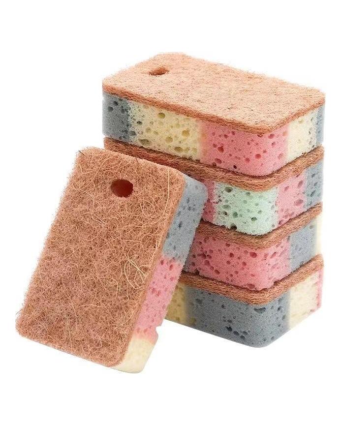 5Pcs Geschirr Schwamm Holz Zellstoff Baumwolle Farbe Magie Reinigung Schwamm Entfernen Rost Topf Pinsel Küche Waschen Werkzeug